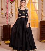 Black Georgette Navratri Special Premium Designer Lehenga Choli With Koti Set