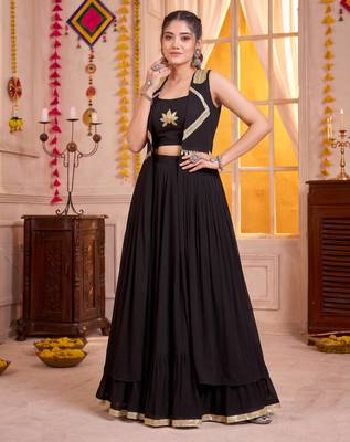 Black Georgette Navratri Special Premium Designer Lehenga Choli With Koti Set 2