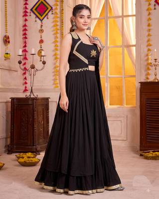 Black Georgette Navratri Special Premium Designer Lehenga Choli With Koti Set 3