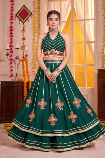 Green Lightweight Navratri Lehenga Choli Set