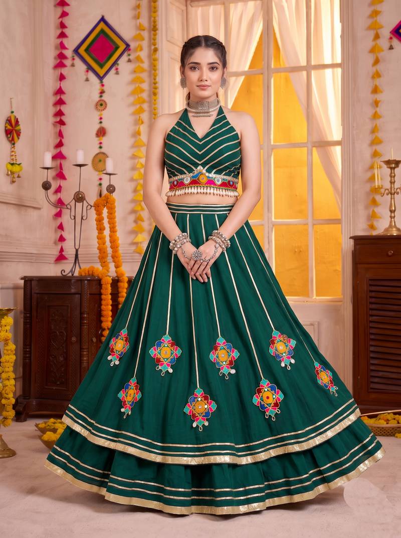 Green Lightweight Navratri Lehenga Choli Set