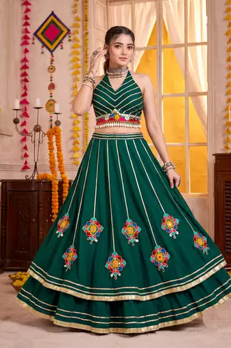 Green Lightweight Navratri Lehenga Choli Set