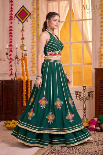 Green Lightweight Navratri Lehenga Choli Set