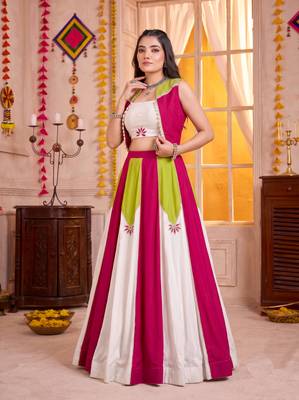 Multicolor Rayon Navratri Lehenga Choli With Koti Set 2