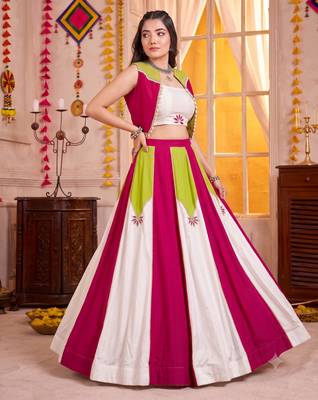 Multicolor Rayon Navratri Lehenga Choli With Koti Set 3