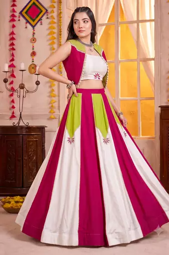 Multicolor Rayon Navratri Lehenga Choli With Koti Set