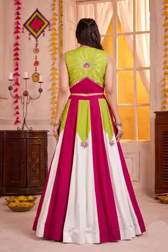 Multicolor Rayon Navratri Lehenga Choli With Koti Set