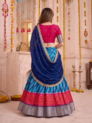 Multicolor Tussar Silk Navratri Lehenga Choli Dupatta Set 3