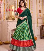 Multicolor Tussar Silk Navratri Lehenga Choli Dupatta Set