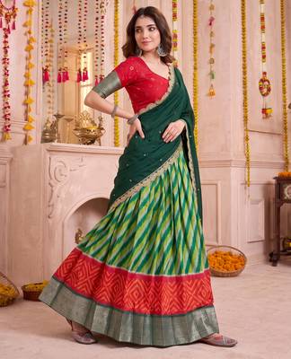 Multicolor Tussar Silk Navratri Lehenga Choli Dupatta Set 2