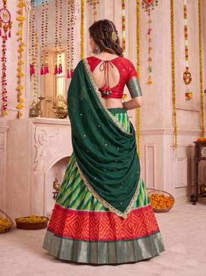 Multicolor Tussar Silk Navratri Lehenga Choli Dupatta Set 3