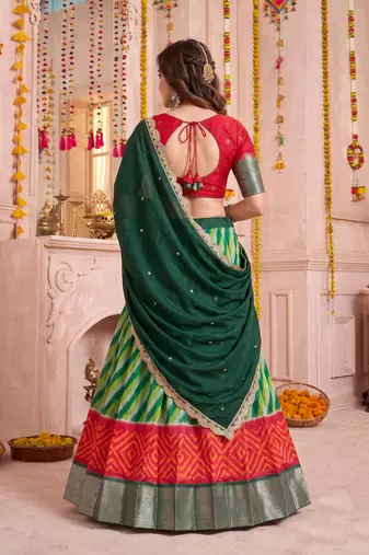 Multicolor Tussar Silk Navratri Lehenga Choli Dupatta Set