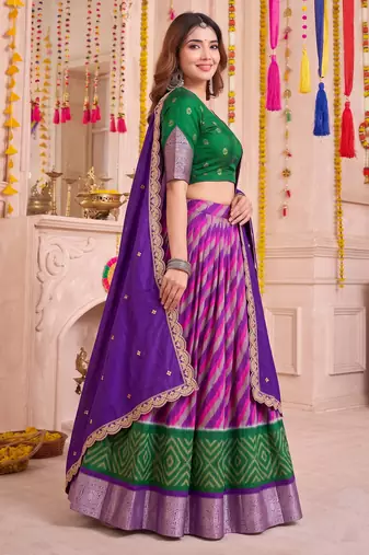 Multicolor Tussar Silk Navratri Special Premium Designer Lehenga Choli Dupatta Set