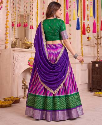 Multicolor Tussar Silk Navratri Special Premium Designer Lehenga Choli Dupatta Set 3