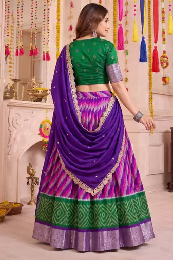 Multicolor Tussar Silk Navratri Special Premium Designer Lehenga Choli Dupatta Set