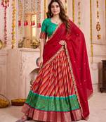 Multicolor Tussar Silk Navratri Lehenga Choli Dupatta Set