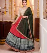 Red Rayon Navratri Lehenga Choli Dupatta Set