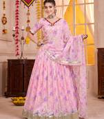 Baby Pink Tabby Silk Navratri Lehenga Choli Dupatta Set