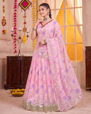 Baby Pink Tabby Silk Navratri Lehenga Choli Dupatta Set 2