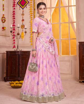 Baby Pink Tabby Silk Navratri Lehenga Choli Dupatta Set 3