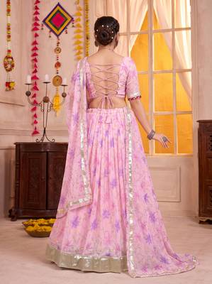 Baby Pink Tabby Silk Navratri Lehenga Choli Dupatta Set 4