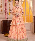 Peach Tabby Silk Navratri Lehenga Choli Dupatta Set