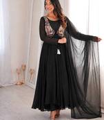 black color plain work faux georgette gown set