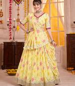 Yellow Tabby Silk Navratri Lehenga Choli Dupatta Set
