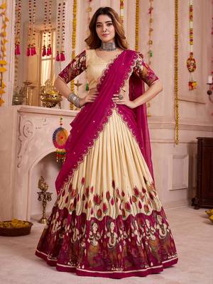 Off White Tussar Silk Navratri Lehenga Choli Dupatta Set 1