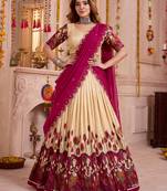 Off White Tussar Silk Navratri Lehenga Choli Dupatta Set