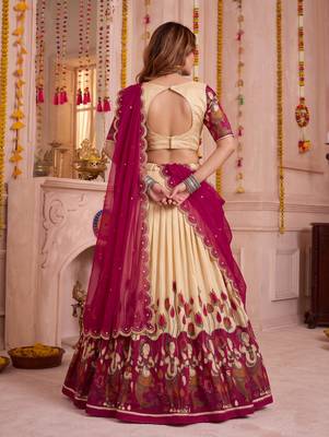 Off White Tussar Silk Navratri Lehenga Choli Dupatta Set 3