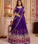 Purple Tussar Silk Navratri Lehenga Choli Dupatta Set