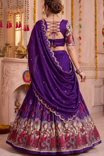 Purple Tussar Silk Navratri Lehenga Choli Dupatta Set