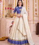 Off White Vichitra Silk Navratri Special Premium Designer Lehenga Choli Dupatta Set