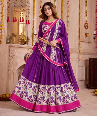 Purple Rayon Navratri Lehenga Choli Dupatta Set 1