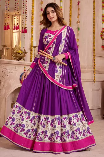 Purple Rayon Navratri Lehenga Choli Dupatta Set