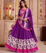 Purple Rayon Navratri Lehenga Choli Dupatta Set