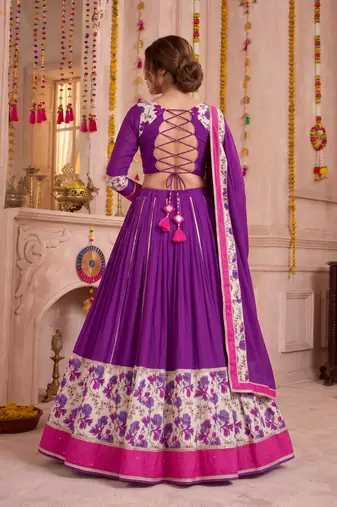 Purple Rayon Navratri Lehenga Choli Dupatta Set