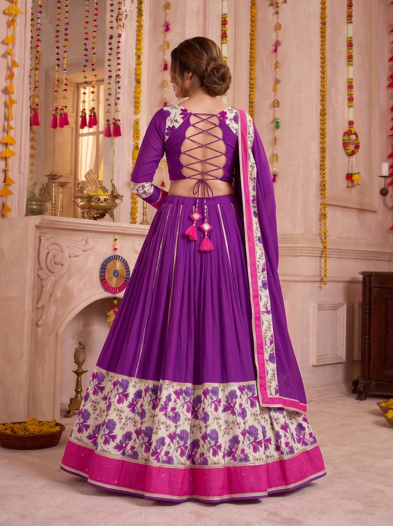 Purple Rayon Navratri Lehenga Choli Dupatta Set
