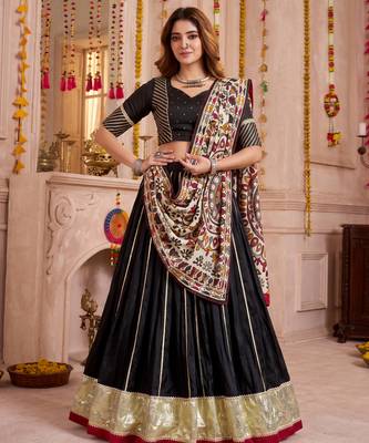 Black Chanderi Navratri Lehenga Choli Dupatta Set 1