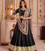 Black Chanderi Navratri Lehenga Choli Dupatta Set