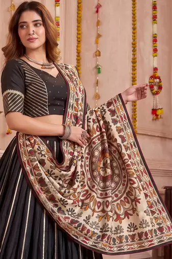 Black Chanderi Navratri Lehenga Choli Dupatta Set