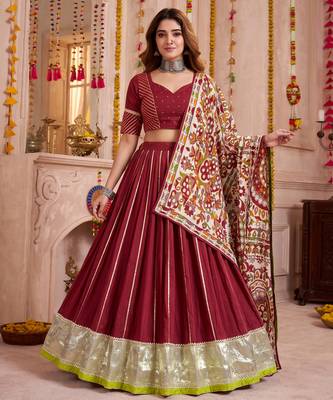 Maroon Pure Chanderi Navratri Special Premium Designer Lehenga Choli Dupatta Set 1