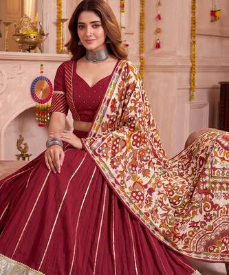 Maroon Pure Chanderi Navratri Special Premium Designer Lehenga Choli Dupatta Set 3