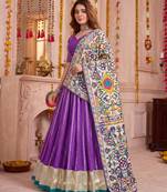 Purple Chanderi Navratri Lehenga Choli Dupatta Set