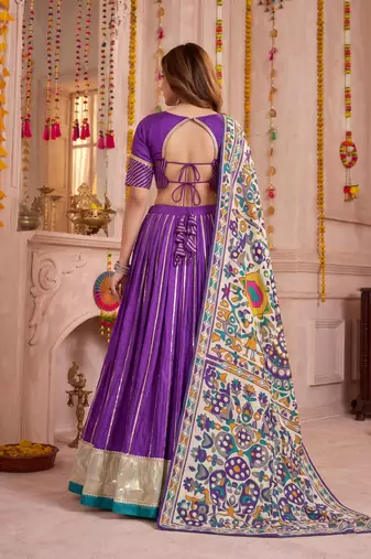 Purple Chanderi Navratri Lehenga Choli Dupatta Set