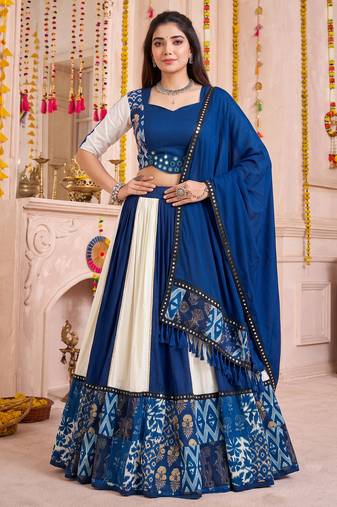 Multicolor Rayon Navratri Lehenga Choli Dupatta Set