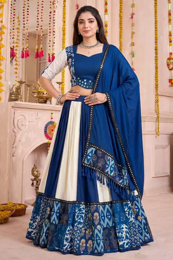 Multicolor Rayon Navratri Lehenga Choli Dupatta Set
