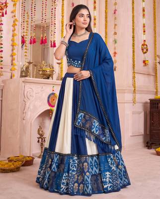 Multicolor Rayon Navratri Lehenga Choli Dupatta Set 2