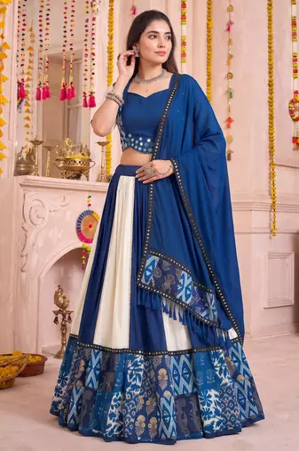 Multicolor Rayon Navratri Lehenga Choli Dupatta Set